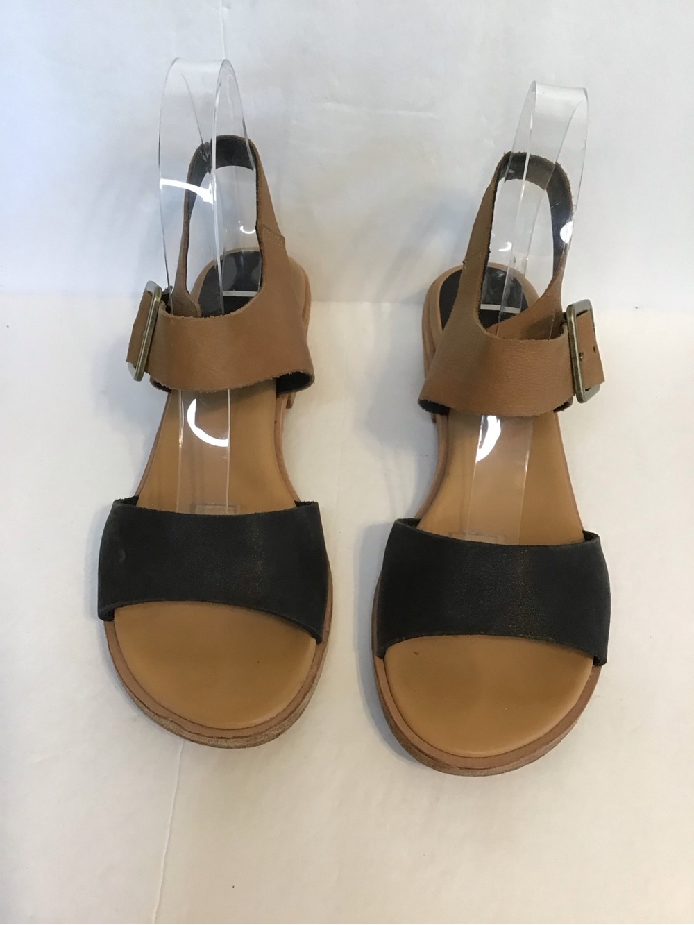 Kork-Ease Women's Two-Tone Leather MYAKKA Block Heel Sandals - Black & Tan 9 - Picture 4 of 7